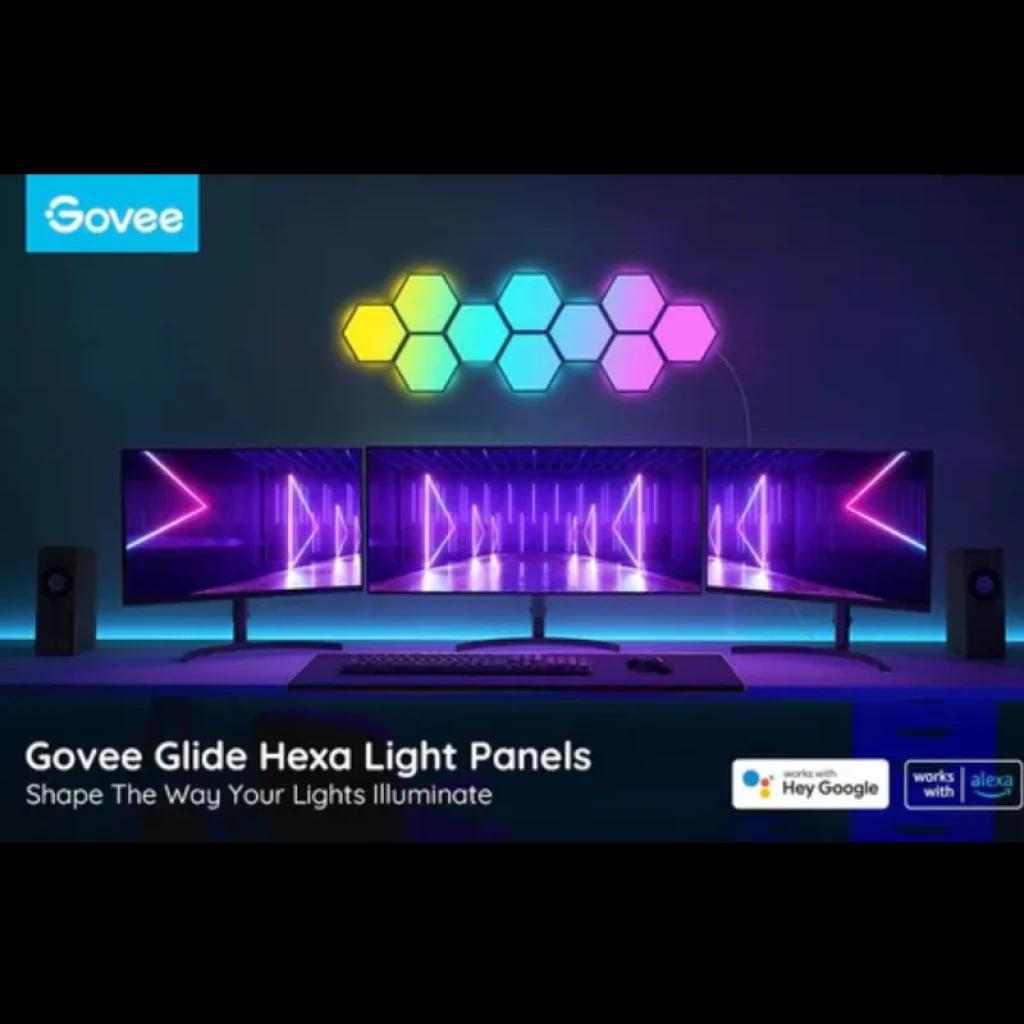 Govee H6061 Glide Hexa Light RGBIC Wifi Bluetooth – panneaux hexagonaux lumineux au mur, couleurs vives synchronisées, ambiance gaming RGB intelligente
