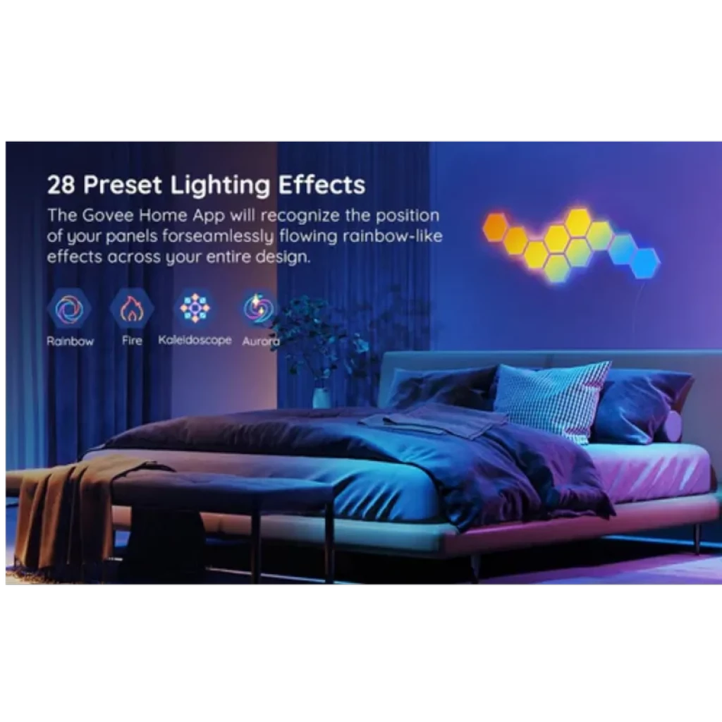 Govee H6061 Glide Hexa Light RGBIC Wifi Bluetooth Panneau lumineux intelligent hexagonal modulaire, effets multicolores dynamiques, 28 préréglages, ambiance