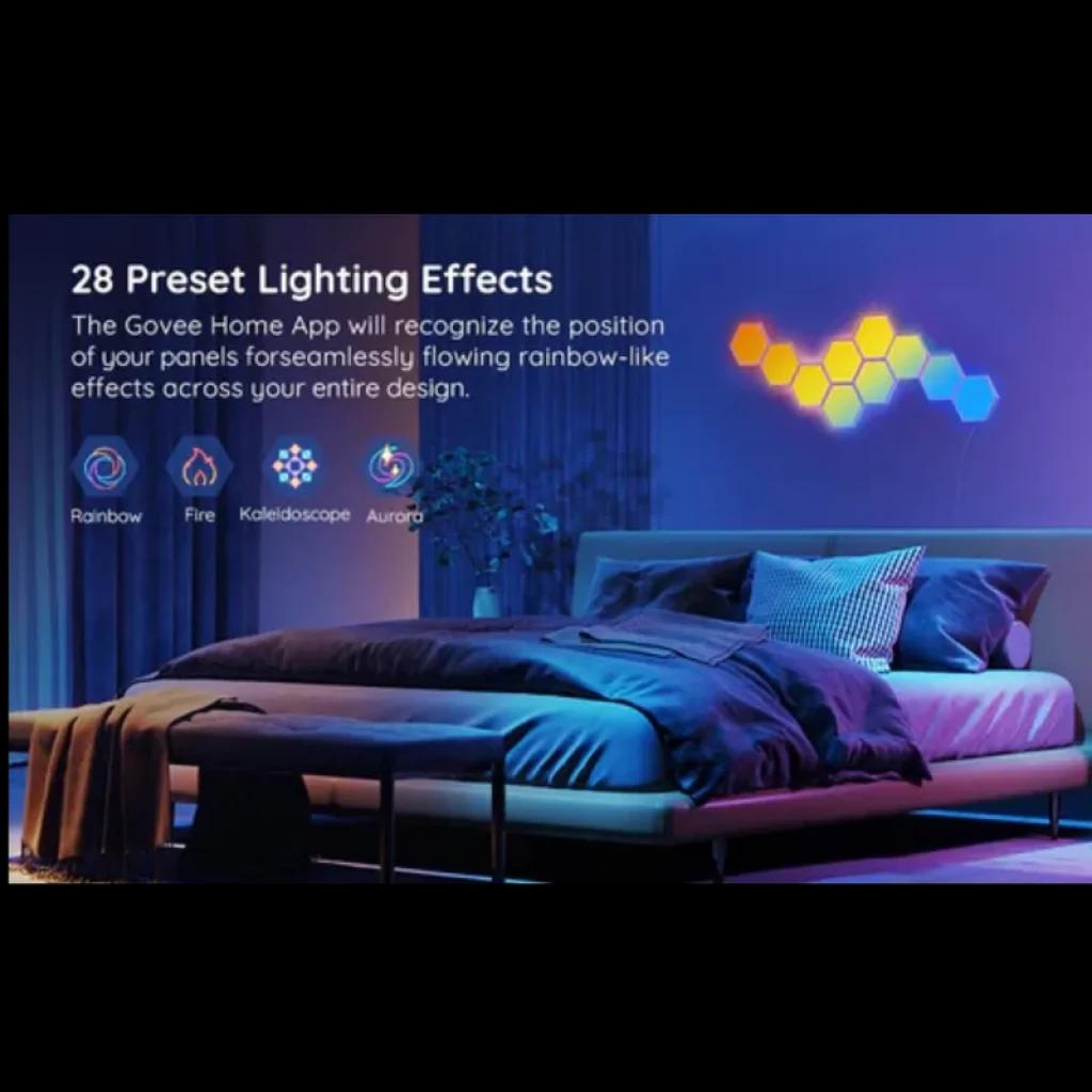 Govee H6061 Glide Hexa Light RGBIC Wifi Bluetooth Panneau lumineux intelligent hexagonal modulaire, effets multicolores dynamiques, 28 préréglages, ambiance