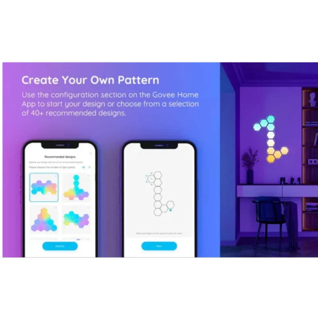 Govee H6061 Glide Hexa Light RGBIC Wifi Bluetooth – panneaux hexagonaux modulaires, couleurs vives, effets dynamiques, contrôle app, éclairage mural