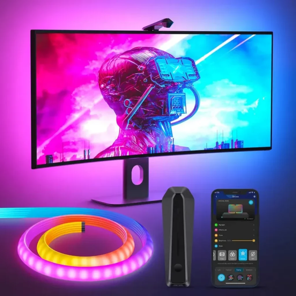 Govee H604B Dreamview G1 con retroiluminación LED RGBIC para monitor 24–32, barra de control, tira multicolor y app móvil para efectos envolventes