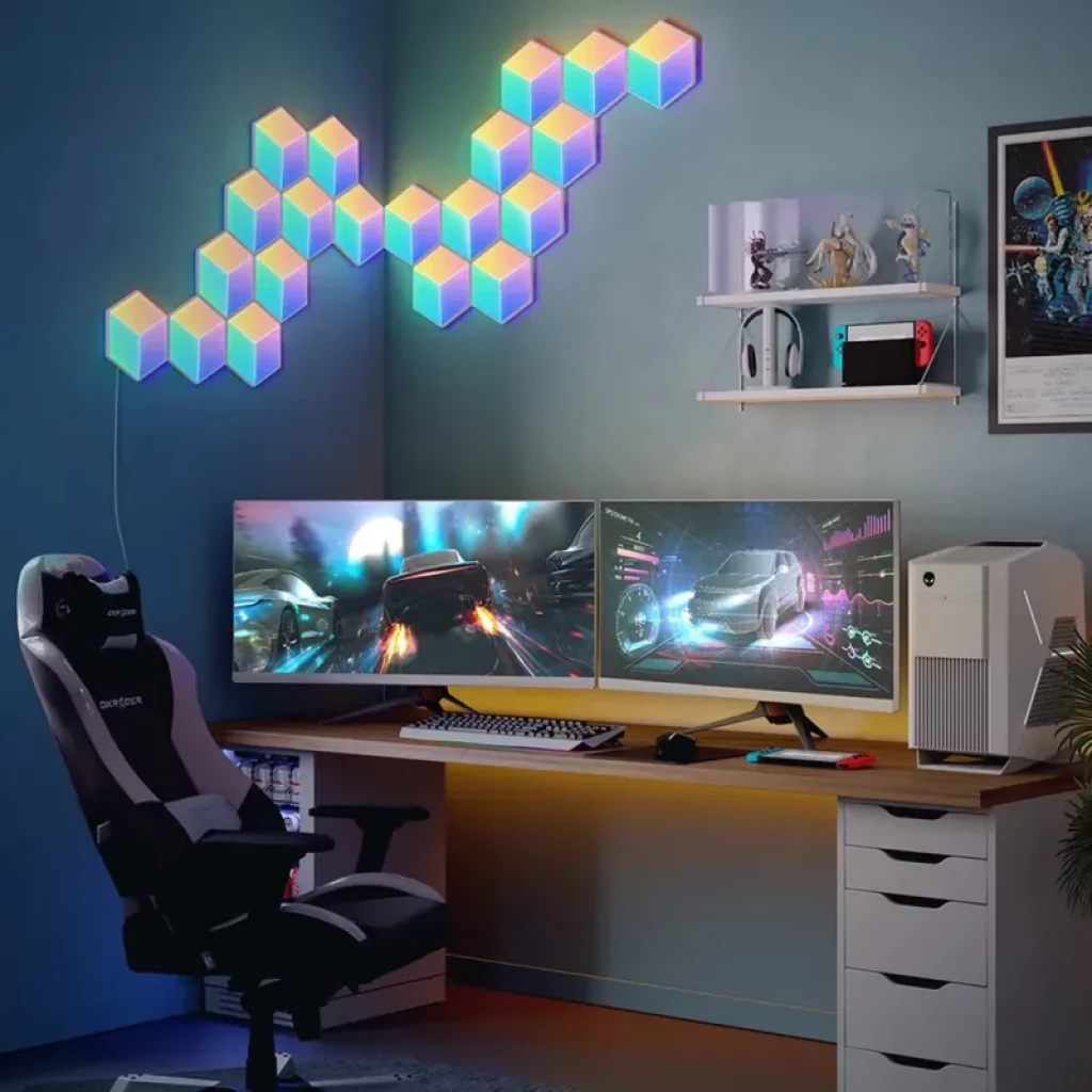 Govee H6066 Glide Hexa Pro RGBIC Wifi, Bluetooth con paneles hexagonales modulares, luz ambiental multicolor, efectos dinámicos y montaje en pared
