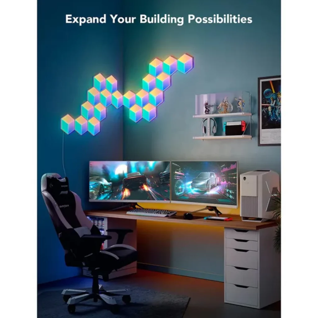 Paneles hexagonales RGBIC modulares con efecto 3D, luz multicolor dinámica, control WiFi y Bluetooth, ideales para pared en setup gamer o creativo