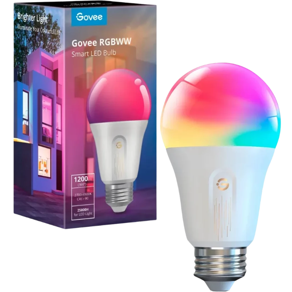 Govee Bulb H6009 RGBWW Wifi Bluetooth, bombilla LED inteligente E26 con cúpula multicolor degradada, 1200 lm, control app, efectos de color y luz cálida/fría