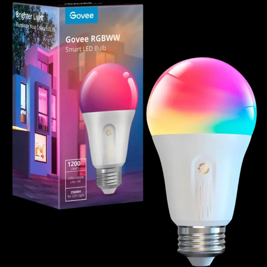Govee Bulb H6009 RGBWW Wifi Bluetooth, bombilla LED inteligente E26 con cúpula multicolor degradada, 1200 lm, control app, efectos de color y luz cálida/fría