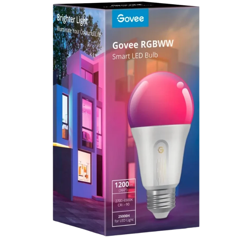 Govee Bulb H6009 RGBWW Wifi Bluetooth, bombilla LED inteligente E26 con 1200 lm, luz multicolor y blanca regulable 2700–6500K, control por app y voz