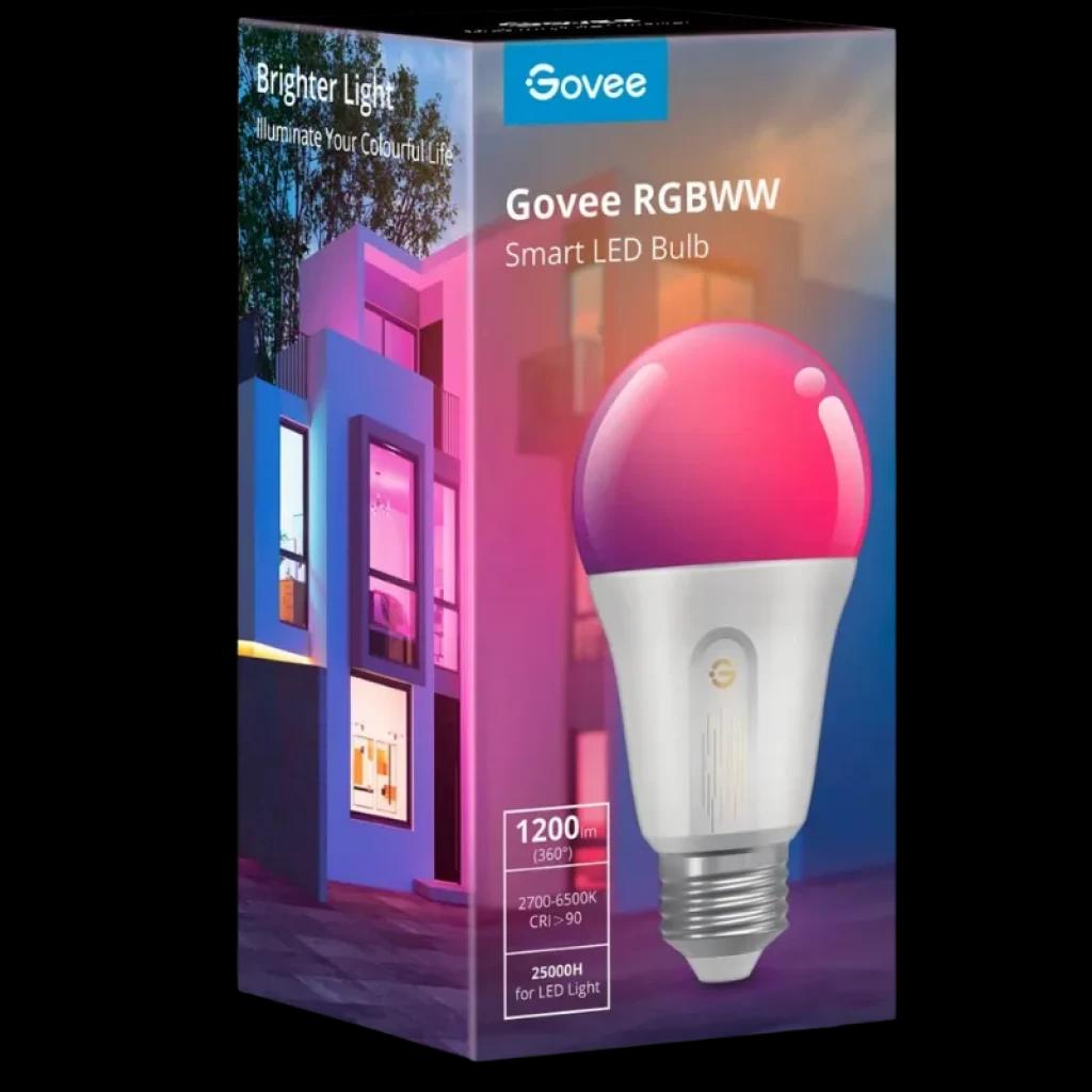 Govee Bulb H6009 RGBWW Wifi Bluetooth, bombilla LED inteligente E26 con 1200 lm, luz multicolor y blanca regulable 2700–6500K, control por app y voz