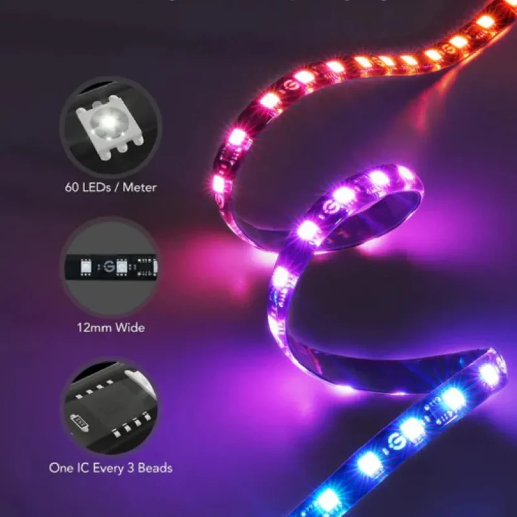 Govee H605C Backlight T2 RGBIC Wifi Bluetooth - Tira LED para TV con 60 LED/m, 12 mm de ancho y un IC cada 3 LEDs, luces multicolor brillantes