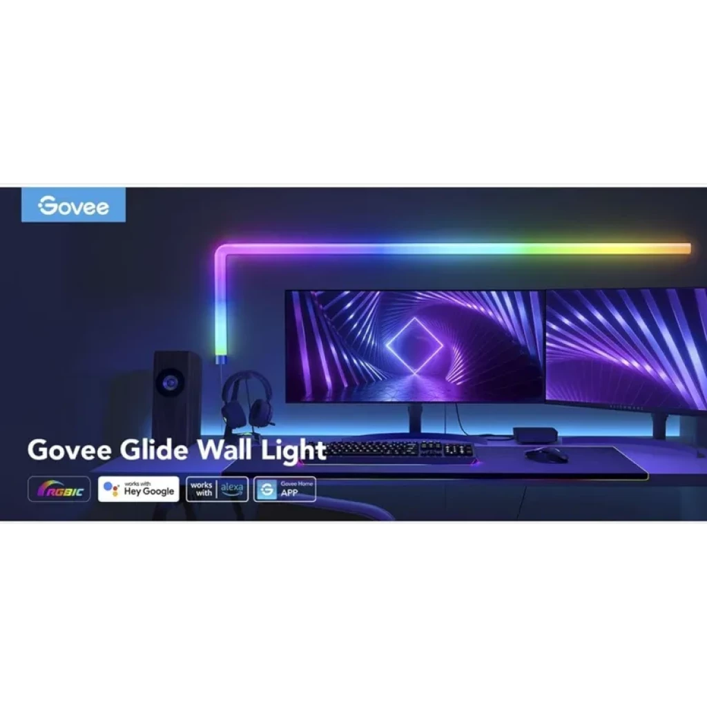 Govee Glide Wall Light RGBIC Wifi Bluetooth - Lámpara de pared LED modular en forma de L con iluminación multicolor dinámica, ideal para setup gaming