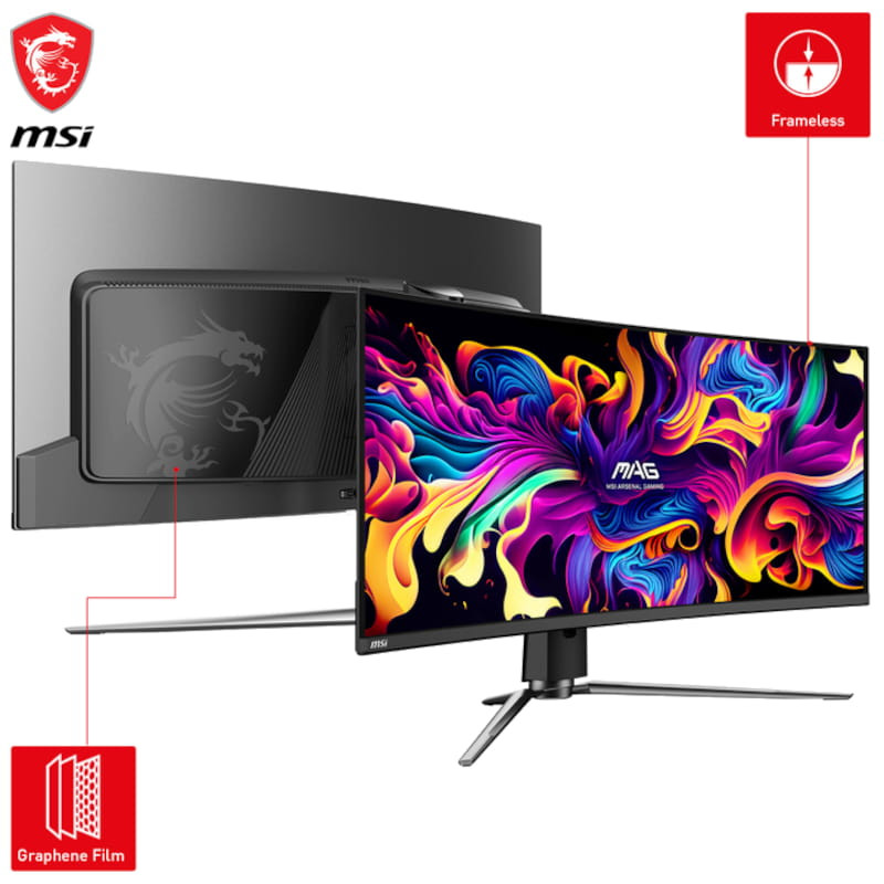 MSI MAG 341CQPDE 34 QD-OLED 2K QHD Curvo UltraWide 175 Hz Vista frontal y trasera
