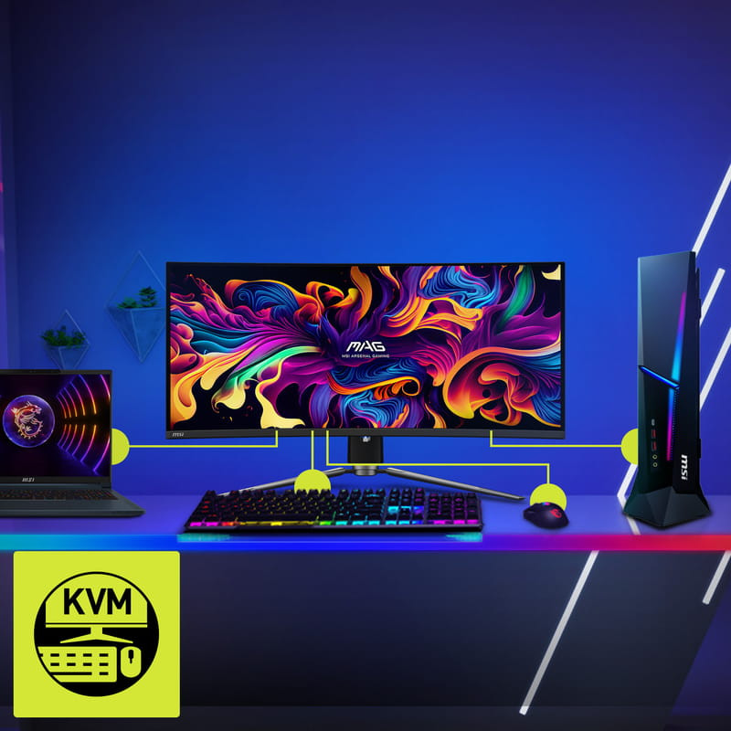 MSI MAG 341CQPDE 34 QD-OLED 2K QHD Curvo UltraWide 175 Hz Foto real con KVM