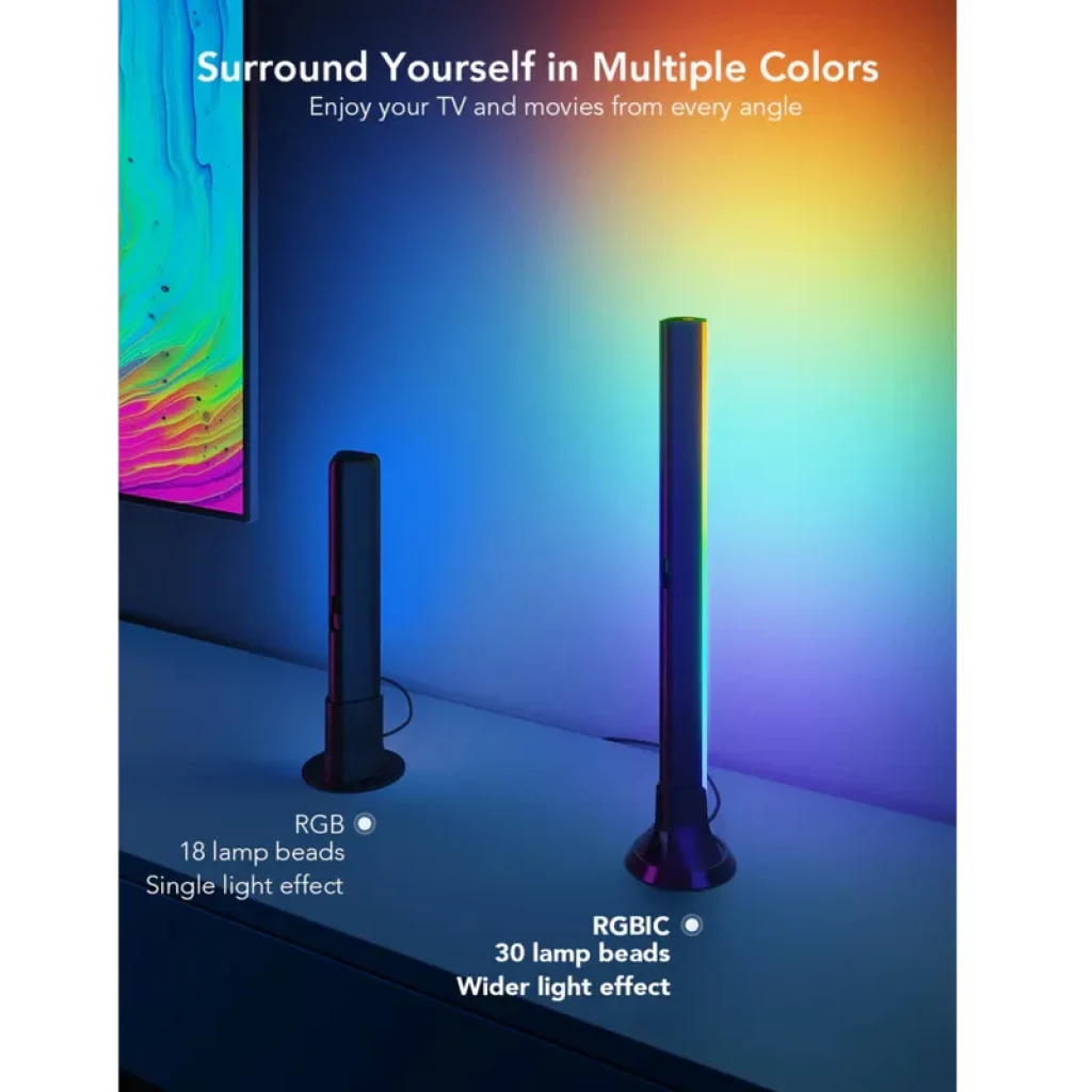 Govee RGBIC TV Light Bars H6046: dos barras LED para TVs 45-70, efectos multicolor envolventes, 30 cuentas por barra, WiFi, luz amplia para cine en casa