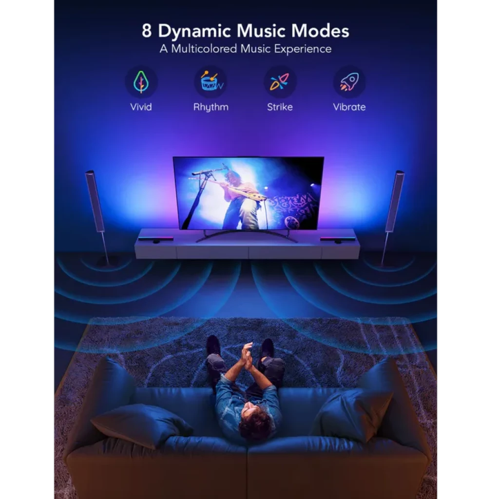 Govee RGBIC TV Light Bars H6046 para TVs 45-70: barras LED multicolor con modos de música, iluminación ambiente envolvente y control WiFi inteligente