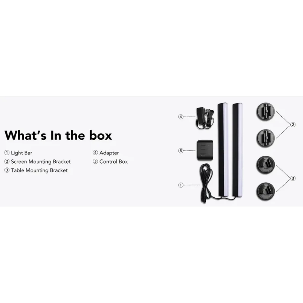 Barras de luz LED RGBIC verticales con difusor, base para mesa, soportes para TV, adaptador y caja de control; diseño negro para TVs de 45-70 pulgadas