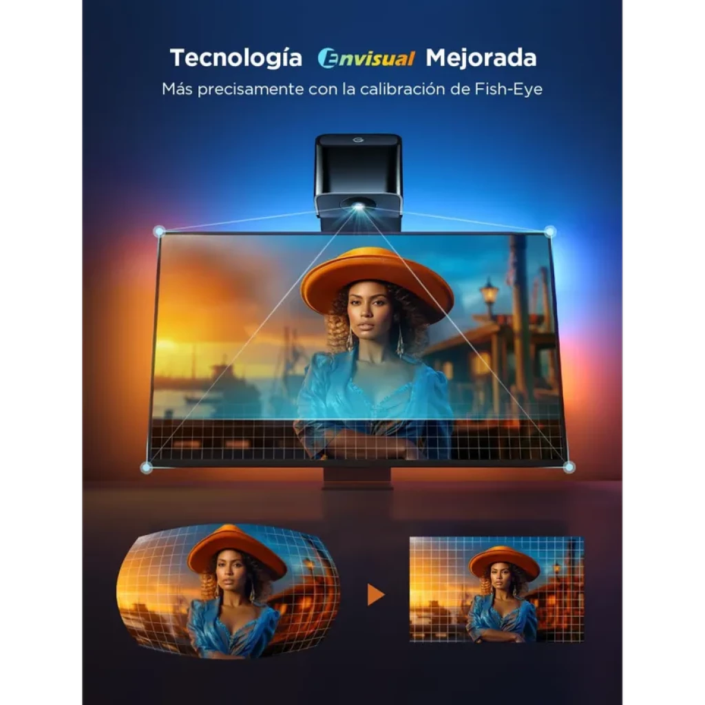 Govee H6099 Backlight 3 Lite RGBICW: cámara superior con calibración Fish-Eye, mapea la pantalla para retroiluminación LED precisa y envolvente en TV