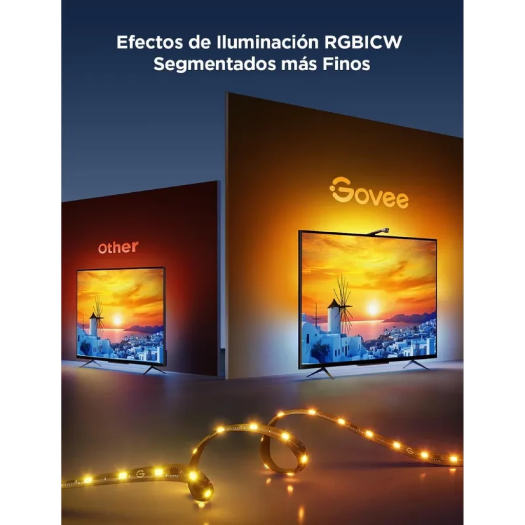 Govee H6099 Backlight 3 Lite RGBICW: tira LED para TV con efectos segmentados finos, colores vivos y blancos ajustables, control WiFi y Bluetooth