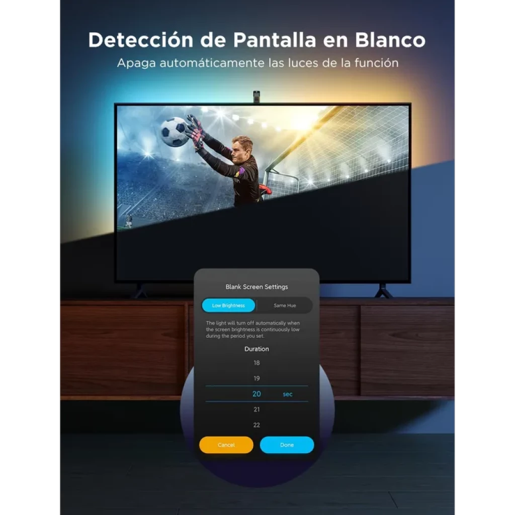 Govee H6099 Backlight 3 Lite RGBICW para TV con tira LED trasera multicolor, sensor superior y control WiFi Bluetooth; detecta pantalla en blanco y atenúa