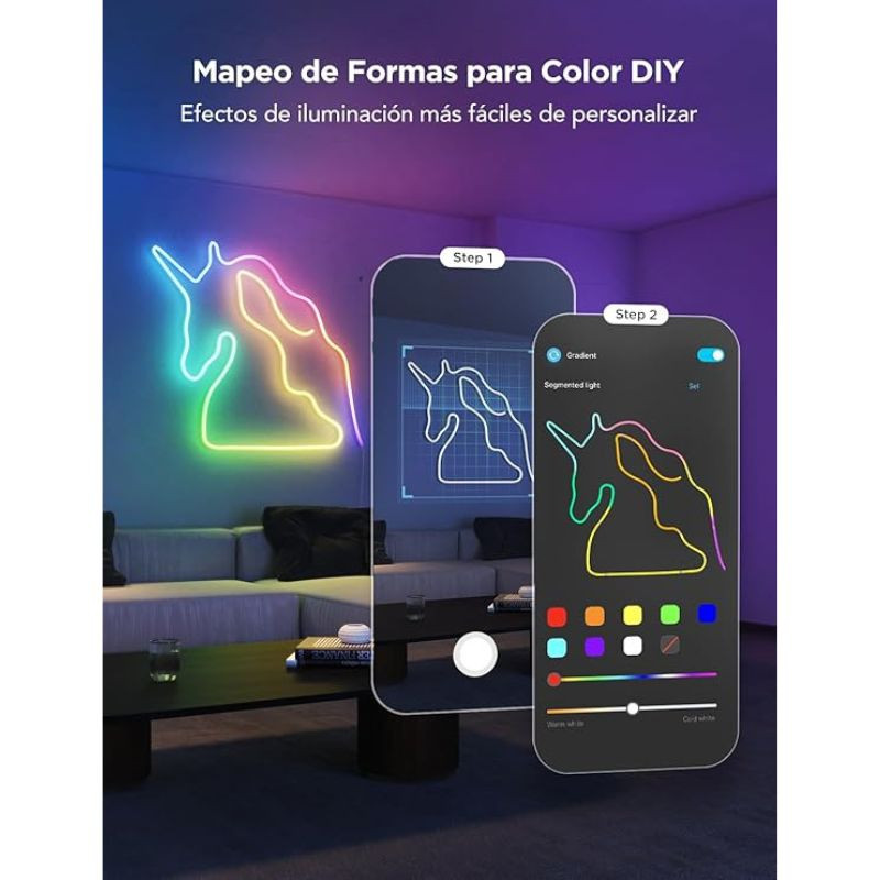 Etiqueta energética de la Govee H61D5: clase G, consumo 43 kWh/1000h, escala A–G, código QR y referencia al modelo; ideal para tira LED RGBIC 5 m.