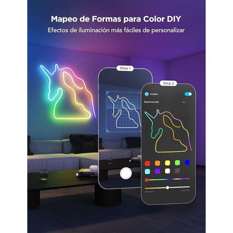 Etiqueta energética de la Govee H61D5: clase G, consumo 43 kWh/1000h, escala A–G, código QR y referencia al modelo; ideal para tira LED RGBIC 5 m.