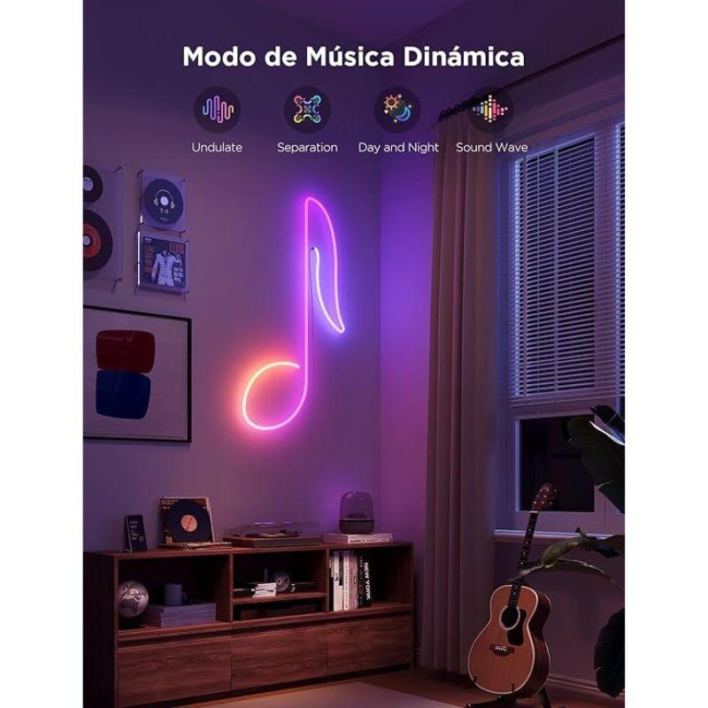 Govee H61D5 RGBIC 5 m: tira LED con WiFi/Bluetooth, efectos multicolor y modo música; ilumina paredes con neón flexible en tonos rosa, morado y naranja.