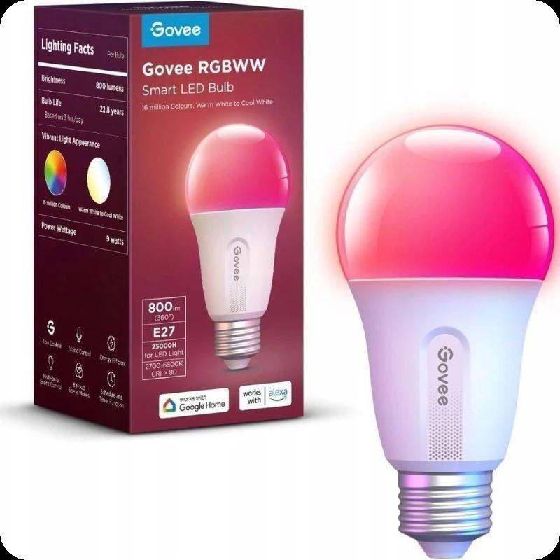 Govee H6004 RGB Wi‑Fi Bluetooth, ampoule LED E27 multicolore 16M teintes, blanc chaud à froid, 800 lm, compatible Alexa/Google, éclairage intelligent