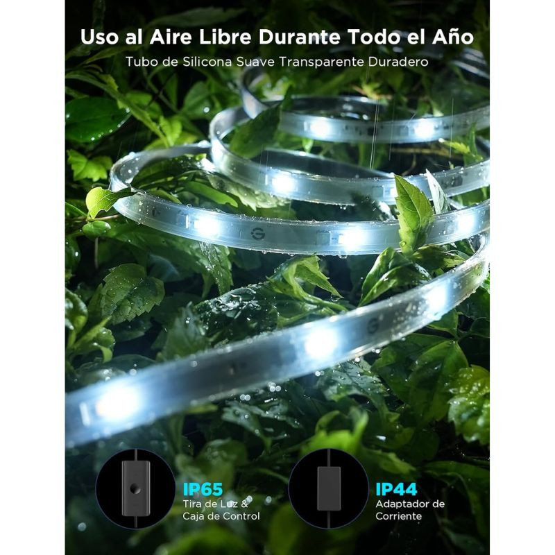 Govee H70A1 RGBICWW: tira LED en tubo de silicona transparente, luz blanca brillante, apta exterior todo el año, IP65 tira y control, adaptador IP44