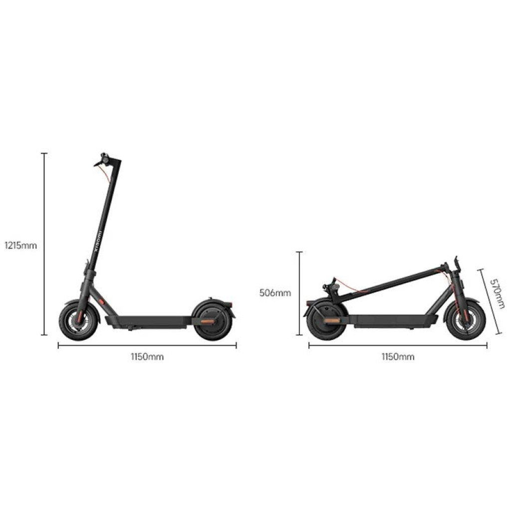 Xiaomi Electric Scooter 4 Pro 2ª Gen Desprecintado, patinete negro plegable con medidas: 1215 mm alto, 1150 mm largo; plegado 506 mm alto, 1150 mm largo