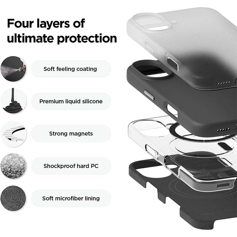 Capa macia lavanda para iPhone 16 compatível com Magsafe - camadas e materiais