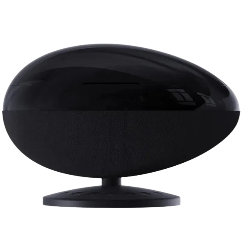 Proyector de Luz Wanbo EVA Galaxy Light negro, forma ovalada futurista con base circular estable y frontal de tela, diseño minimalista y elegante