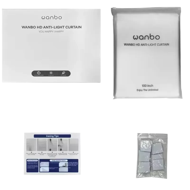 Wanbo Écran de projection anti-lumière HD 100 pouces 16:9, surface blanche mate, pliable et portable, compatible 3D 4K, avec accessoires de fixation