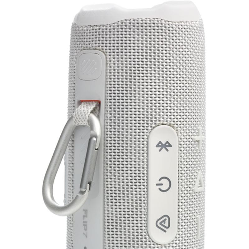 JBL Flip 7 Blanco de talle del mosquetón