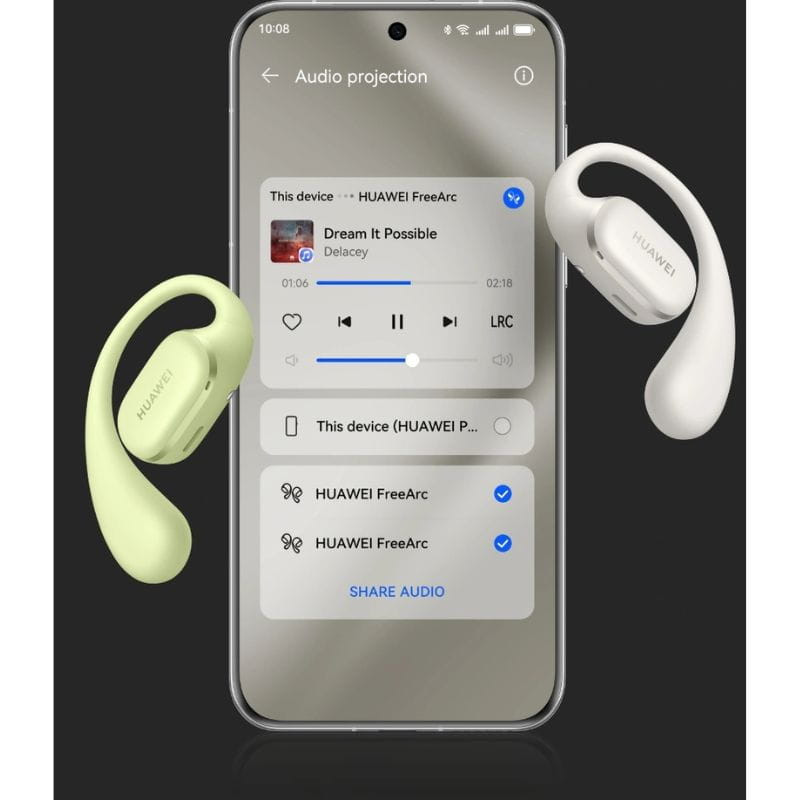 Huawei FreeArc Negro imagen de la aplicación con dos auriculares conectados