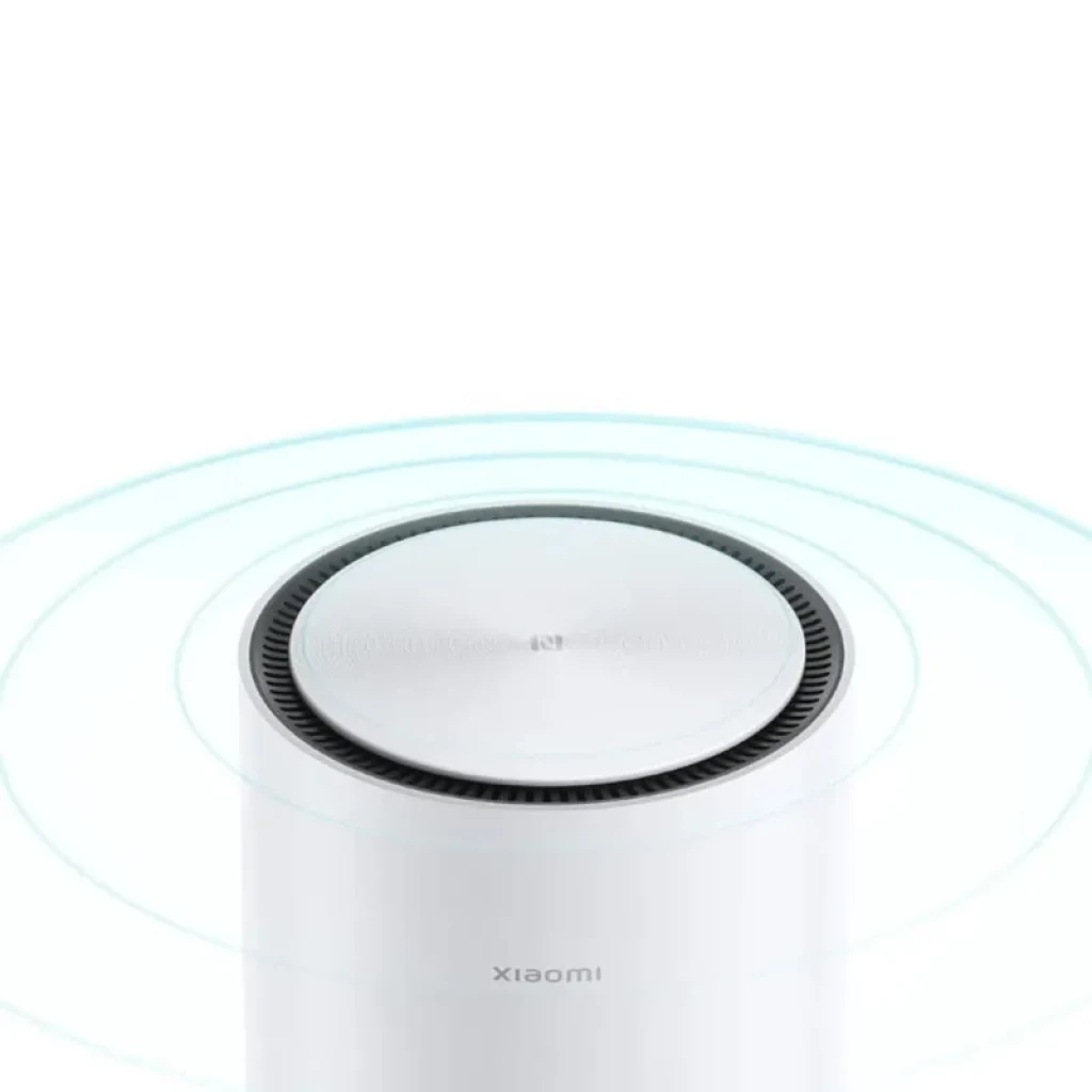 Xiaomi 5G CPE Pro en color blanco, diseño cilíndrico minimalista con tapa superior circular y ventilación perimetral, indicador LED central sutil