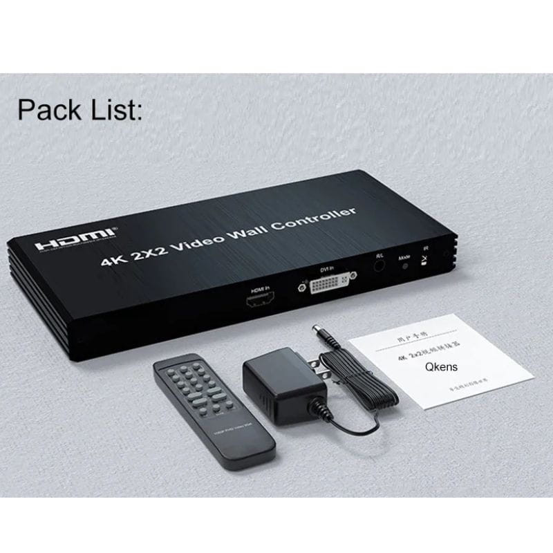 Rullz Qkens - Processeur de mur vidéo HDMI DVI 2x2 contenu du paquet
