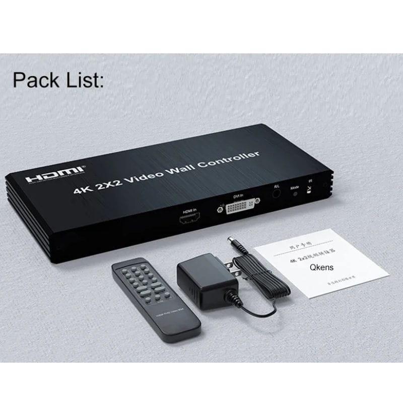 Rullz Qkens - Processeur de mur vidéo HDMI DVI 2x2 contenu du paquet