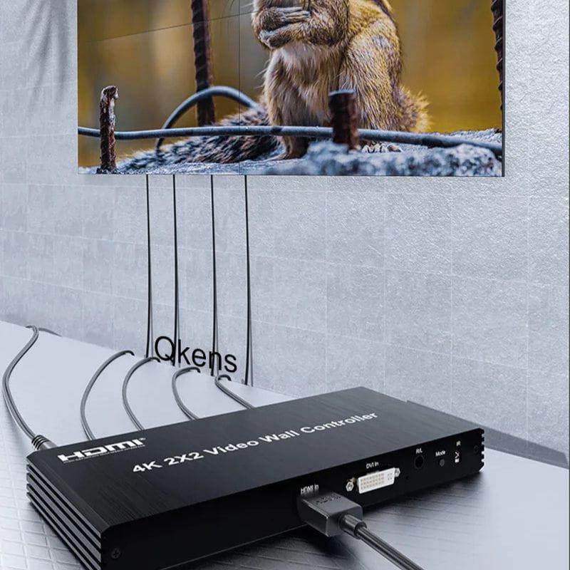 Rullz Qkens - Processeur de mur vidéo HDMI DVI 2x2 images connecté à un écran
