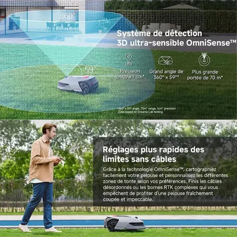 Dreame Mower A1 Pro - Robot cortacésped con detección 3D OmniSense, vista 360°, precisión 1 cm, ángulo 59°, rango 70 m y delimitación rápida sin cables