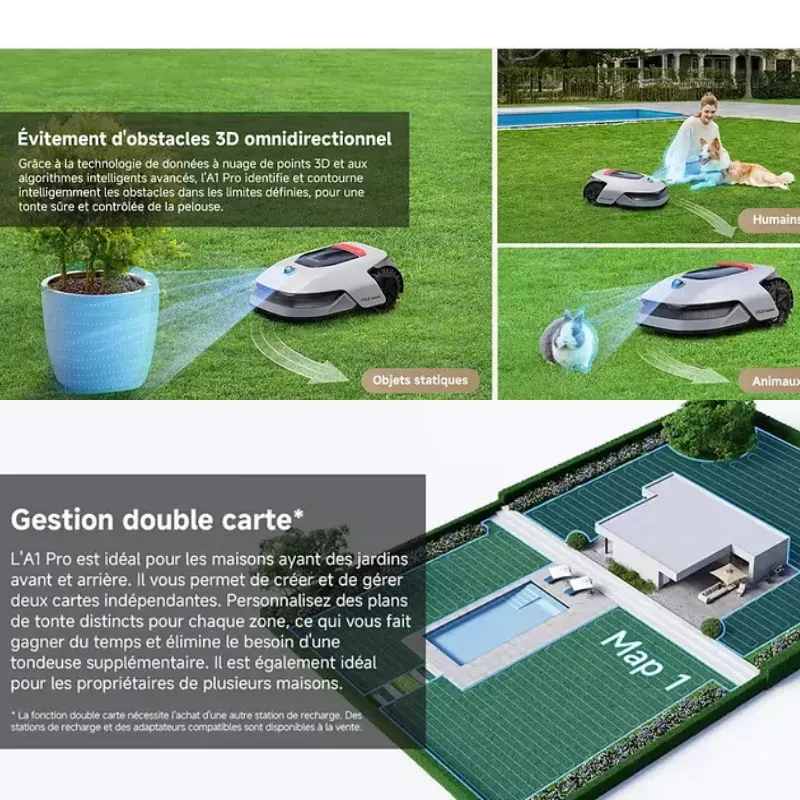 Dreame Mower A1 Pro - Robot cortacésped con evitación 3D de obstáculos, mapeo doble, detección de humanos/animales y planificación de rutas en jardines