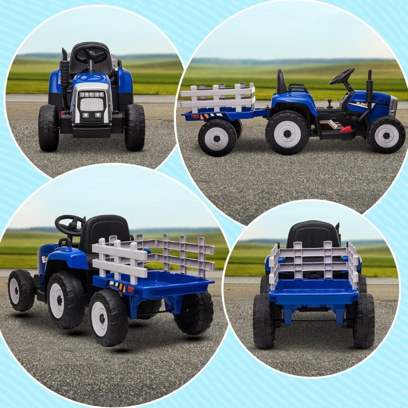 Tracteur Ceres avec remorque Bleu - Voiture électrique pour enfants vue de tous les côtés