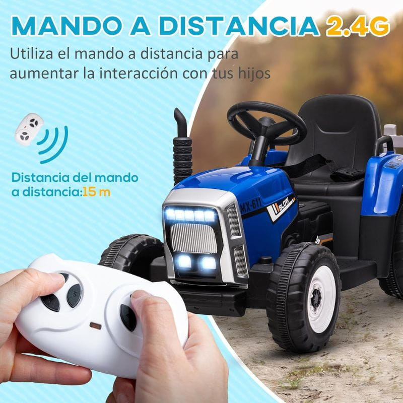 Tracteur Ceres avec remorque Bleu - Voiture électrique pour enfants avec télécommande