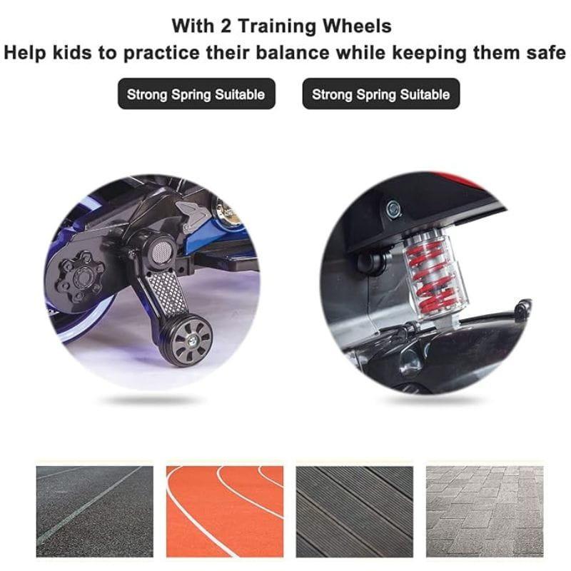 Motorbike 12V Vermelha - Moto elétrica para crianças características das rodas