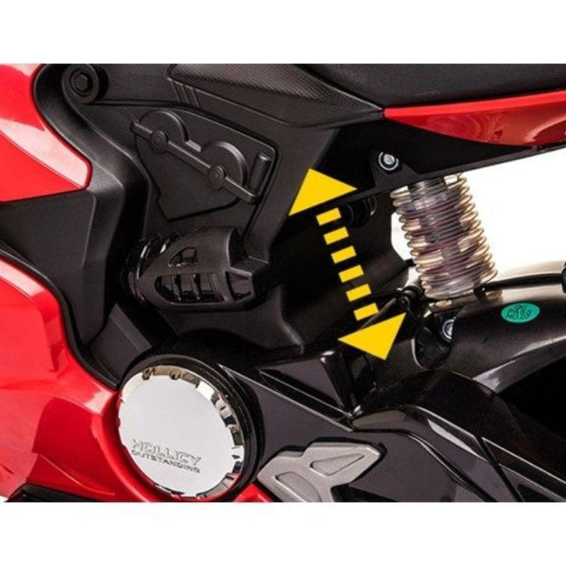 Motorbike 12V Vermelha - Moto elétrica para crianças detalhe do amortecedor