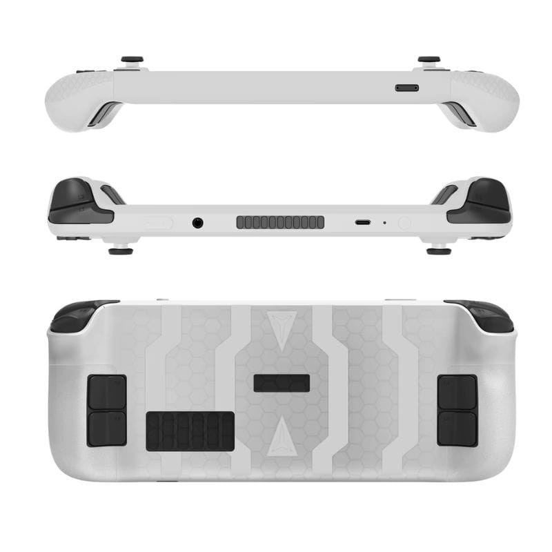 Housse en silicone gris pour Steam Deck / Steam Deck OLED, image arrière et latérales