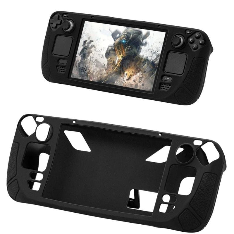 Pgtech Housse en silicone avec support pour Steam Deck - image de face avec une console