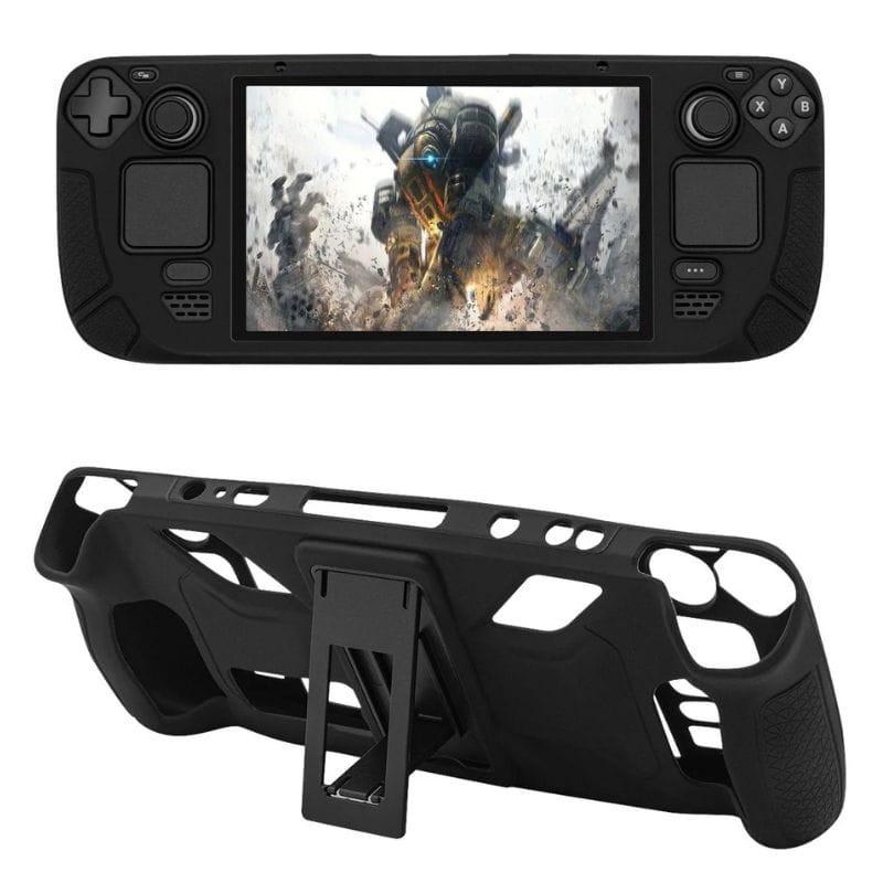 Pgtech Étui en silicone avec support pour Steam Deck - image recto et verso avec console