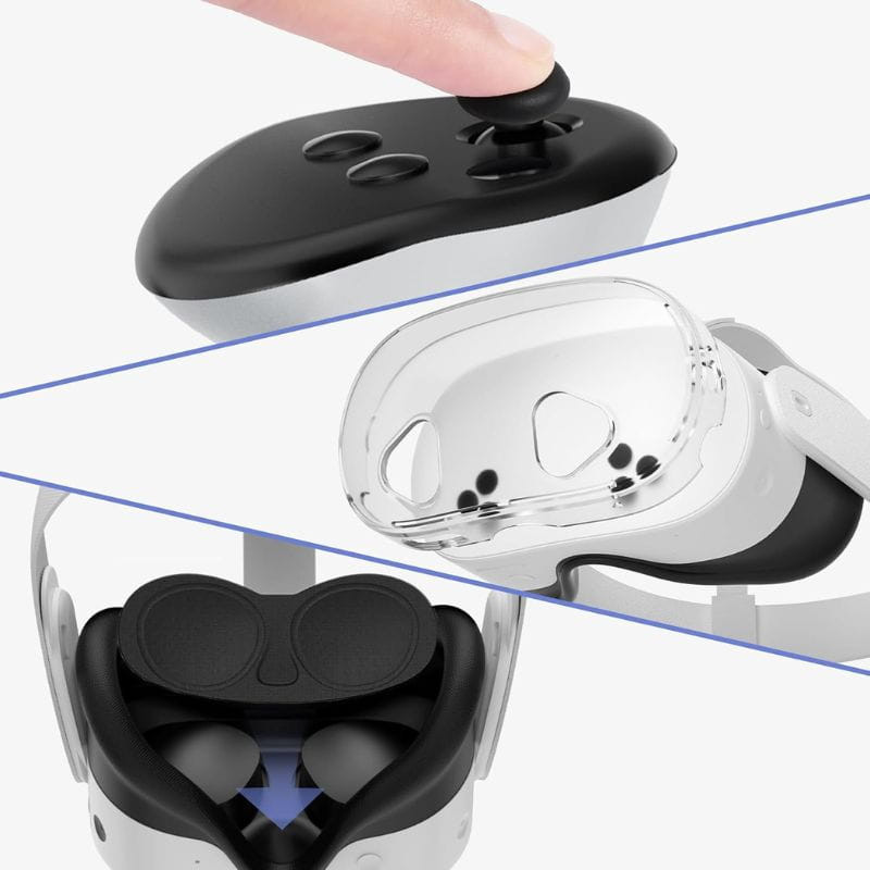 Étui transparent avec accessoires Meta Quest 3S Détail des accessoires