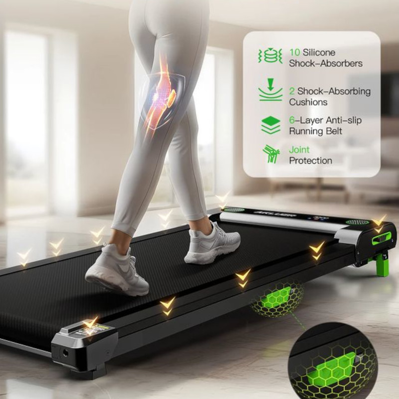 Cinta de correr AKLUER 480L-A con 10 amortiguadores de silicona, 2 zonas de absorción, cinta antideslizante de 6 capas y protección articular