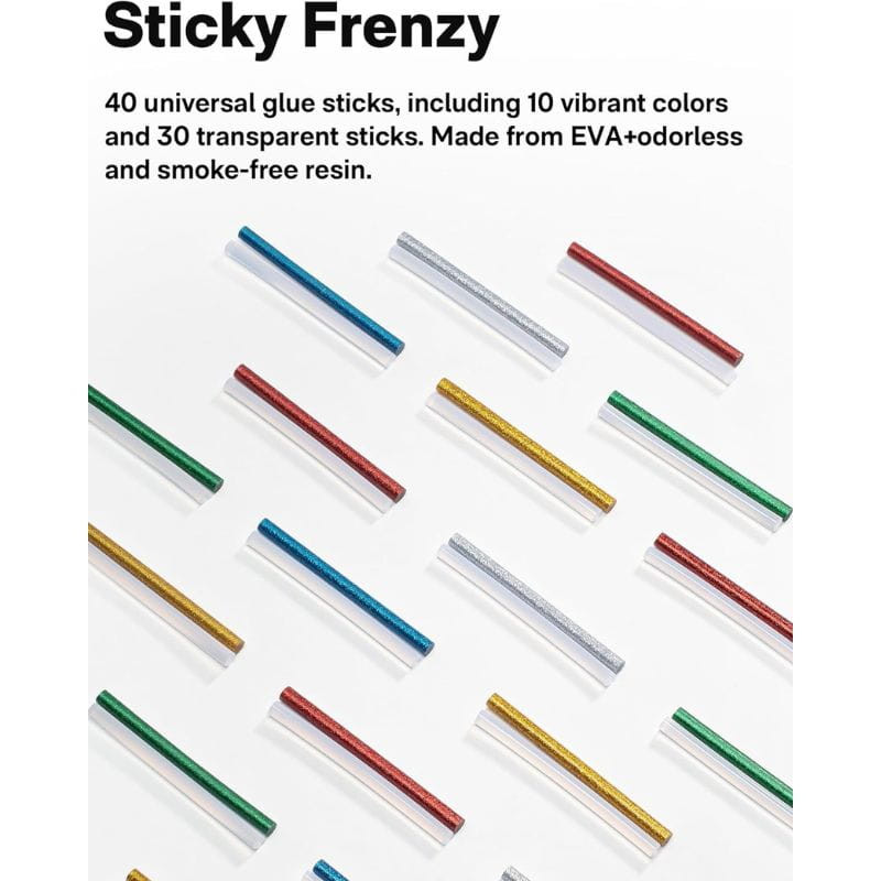 HOTO QWRJQ002 - Pistole à silicone chaud avec bâtons de colle universels en 10 couleurs vives et 30 transparents, résine EVA inodore et sans fumée