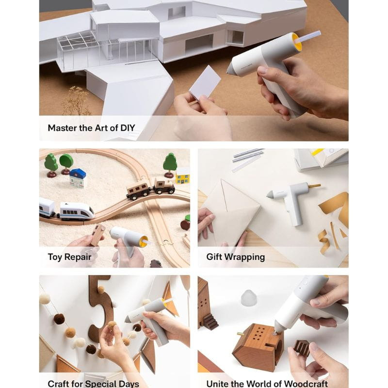 HOTO QWRJQ002 - Pistole à silicone chaud blanc compact, buse fine, gâchette ergonomique, indicateur LED, recharge USB, idéal pour bricolage, réparation et