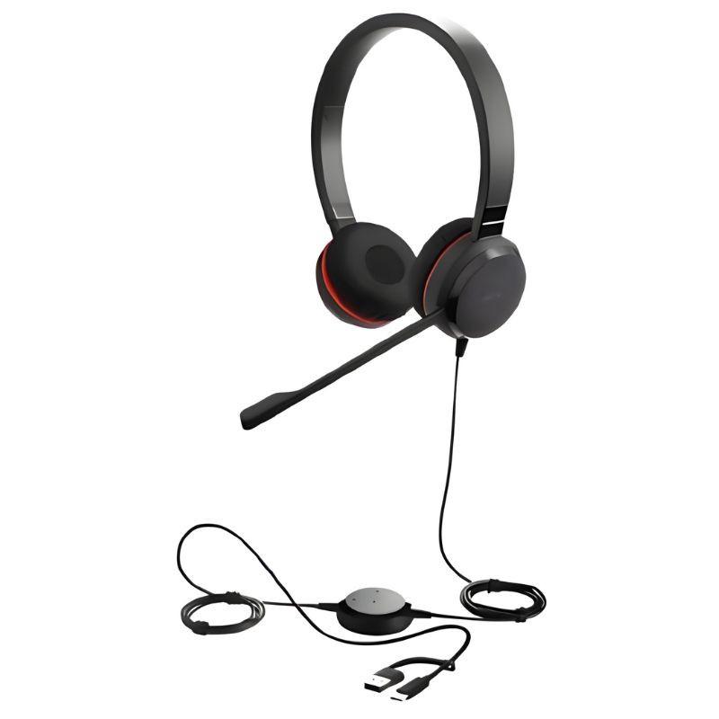 Jabra Evolve 30 II MS Stéréo (USB-C/A) Noir, vue avec le câble